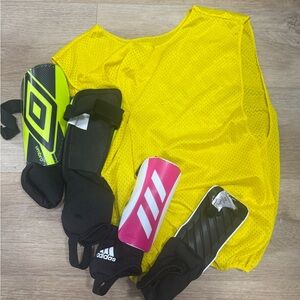 Yellow Mesh Sports Vest and Shin Guards Set